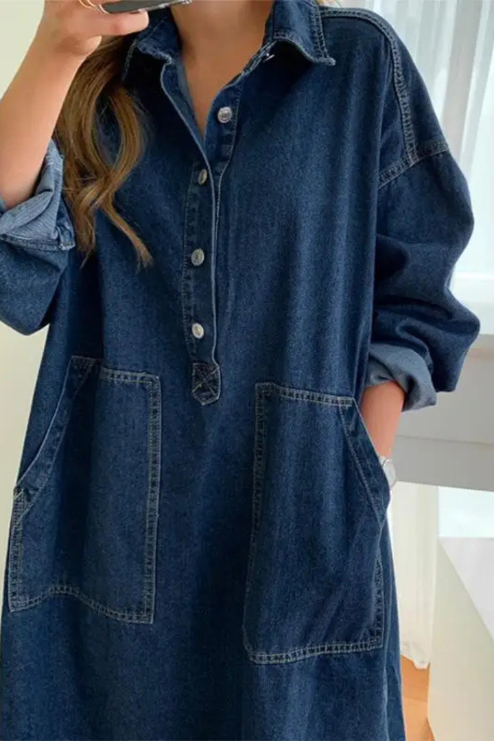 Women's Oversized Denim Maxi Dress | Relaxed Fit Long Sleeve Casual Wear