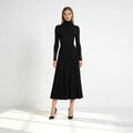 Women's Pleated Knit Dress | Elegant Black Turtleneck Midi Style 0