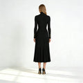 Women's Pleated Knit Dress | Elegant Black Turtleneck Midi Style 2