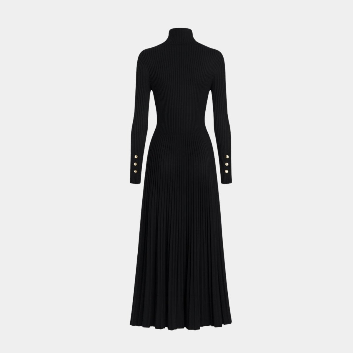 Women's Pleated Knit Dress | Elegant Black Turtleneck Midi Style 3