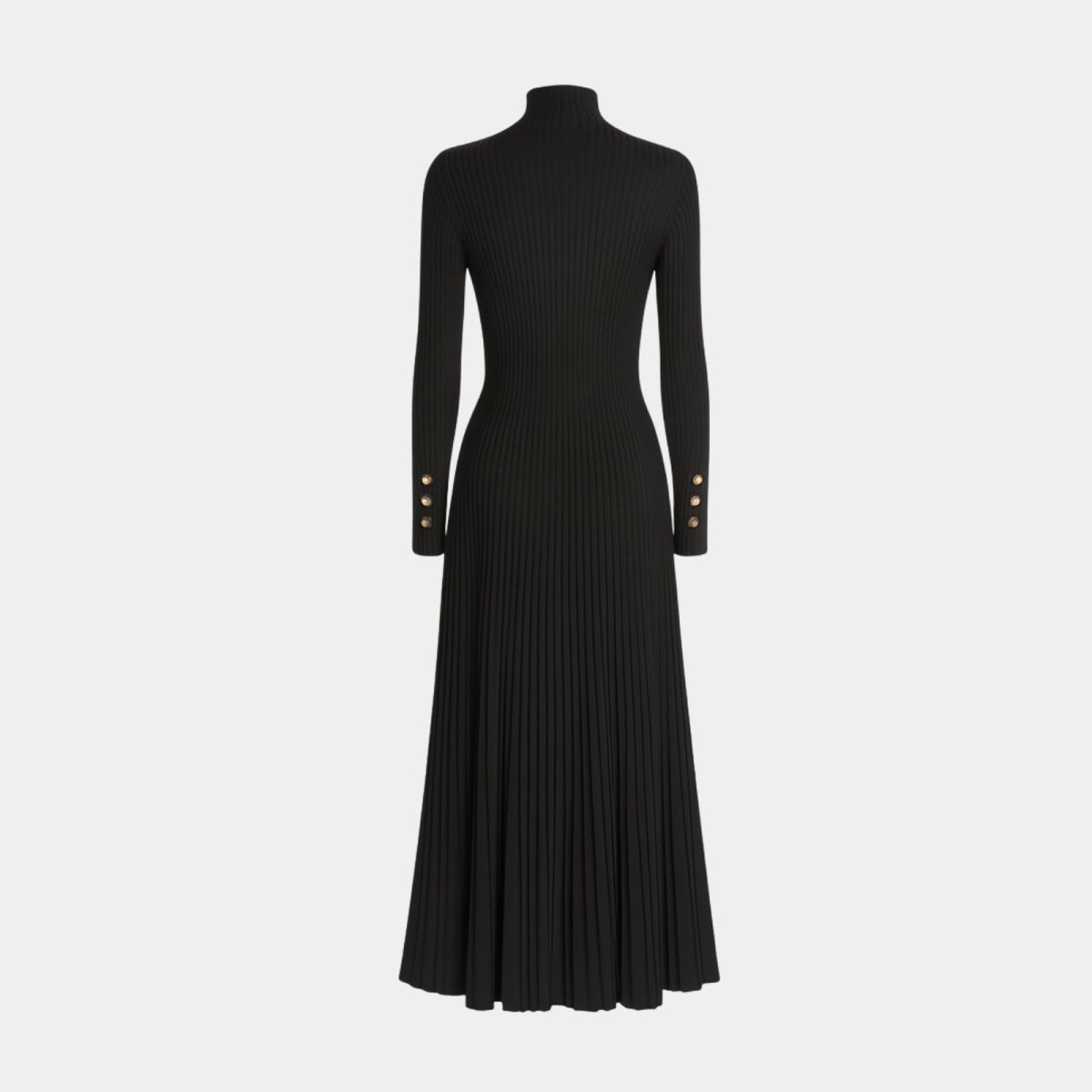 Women's Pleated Knit Dress | Elegant Black Turtleneck Midi Style 4
