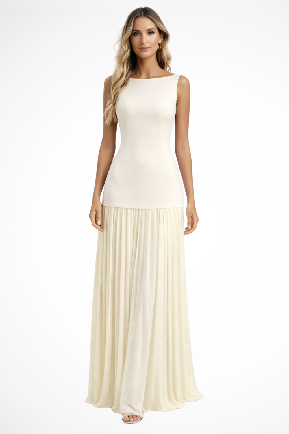 Women's Polyester Blend Pleated Maxi Dress | Elegant Sleeveless Formal Gown 1