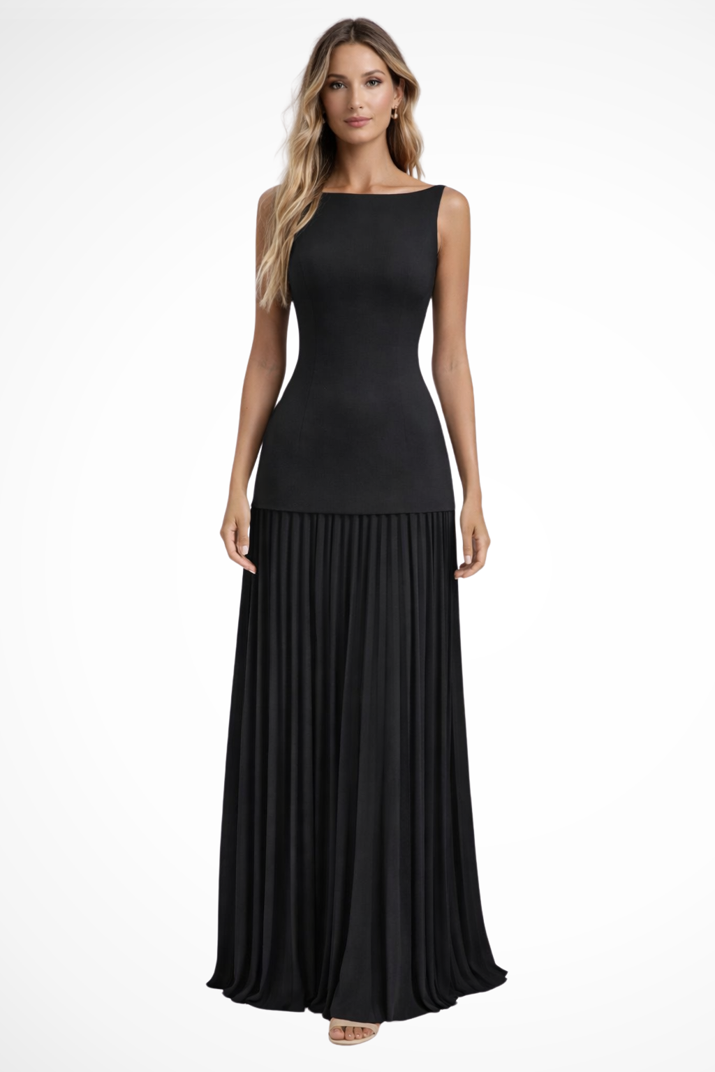 Women's Polyester Blend Pleated Maxi Dress | Elegant Sleeveless Formal Gown 2