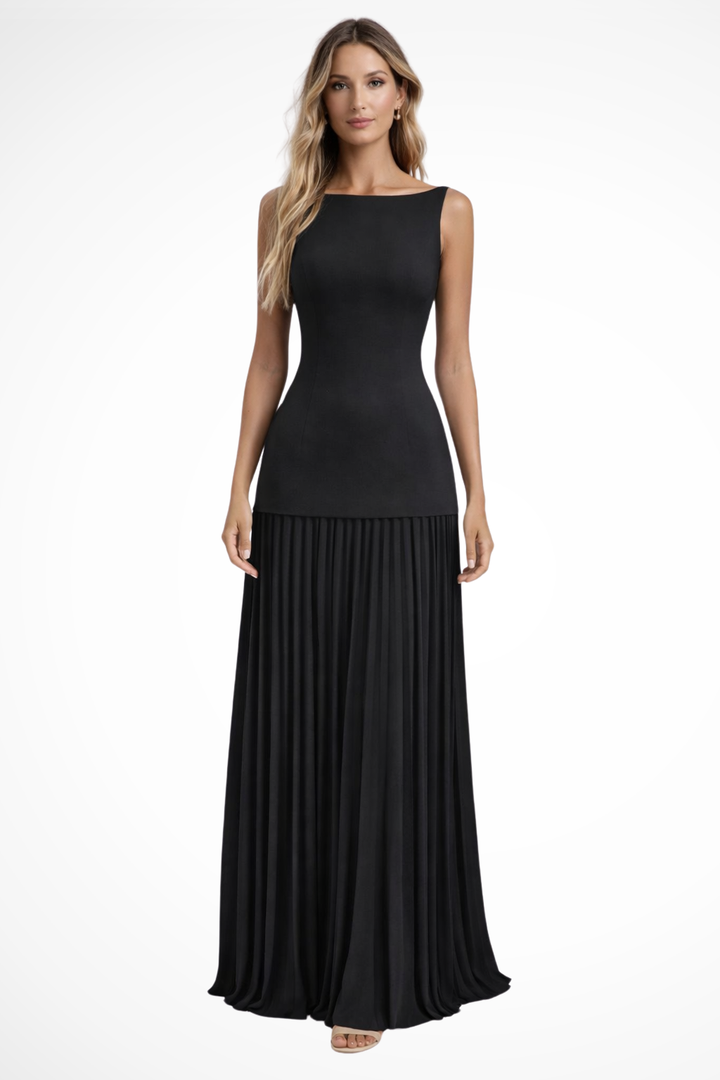 Women's Polyester Blend Pleated Maxi Dress | Elegant Sleeveless Formal Gown 2