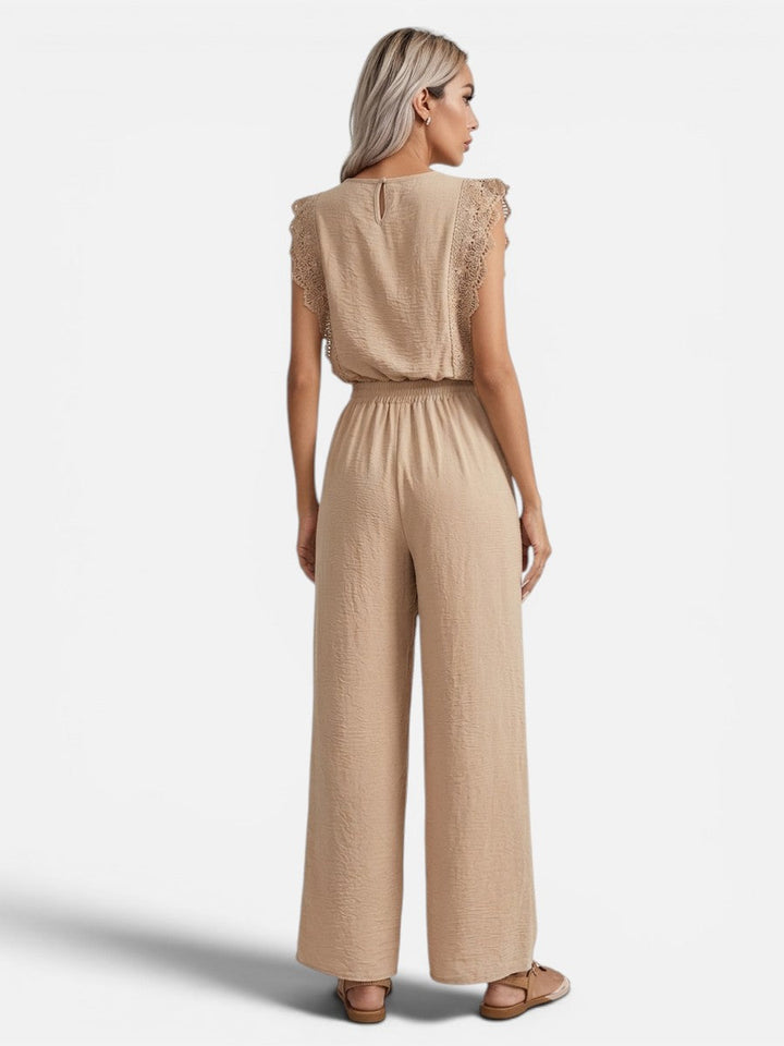 Women's Relaxed Two-Piece Outfit Set with Wide Leg Trousers in Cotton Blend for Everyday Wear