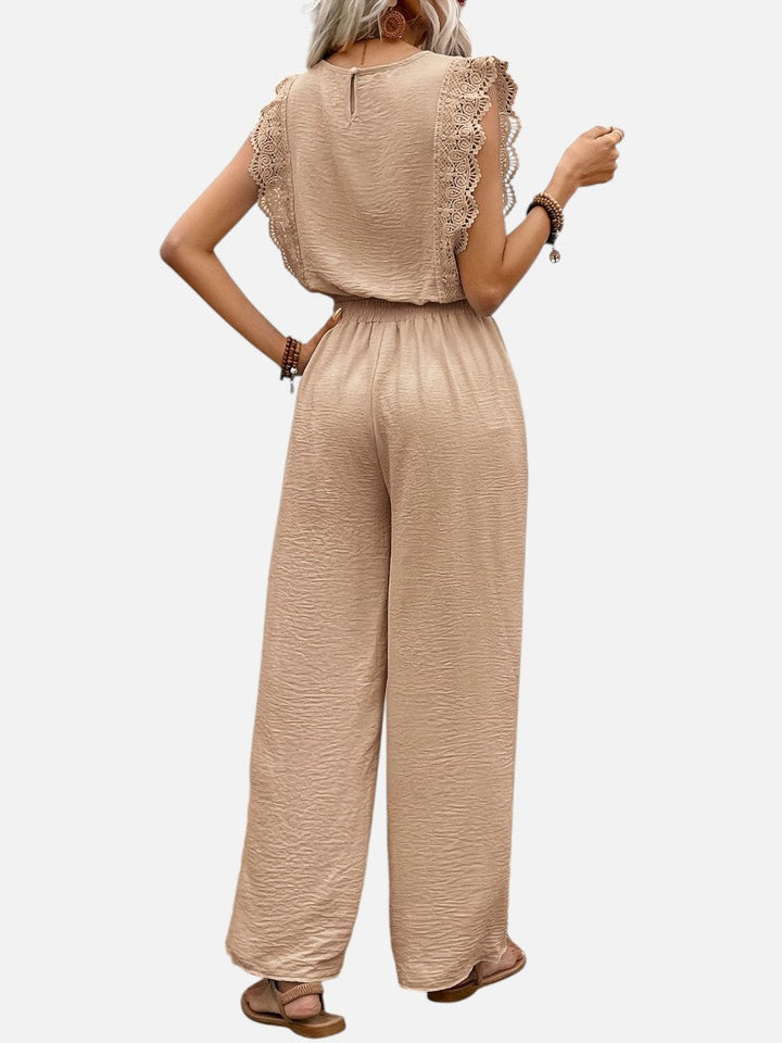 Women's Relaxed Two-Piece Outfit Set with Wide Leg Trousers in Cotton Blend for Everyday Wear