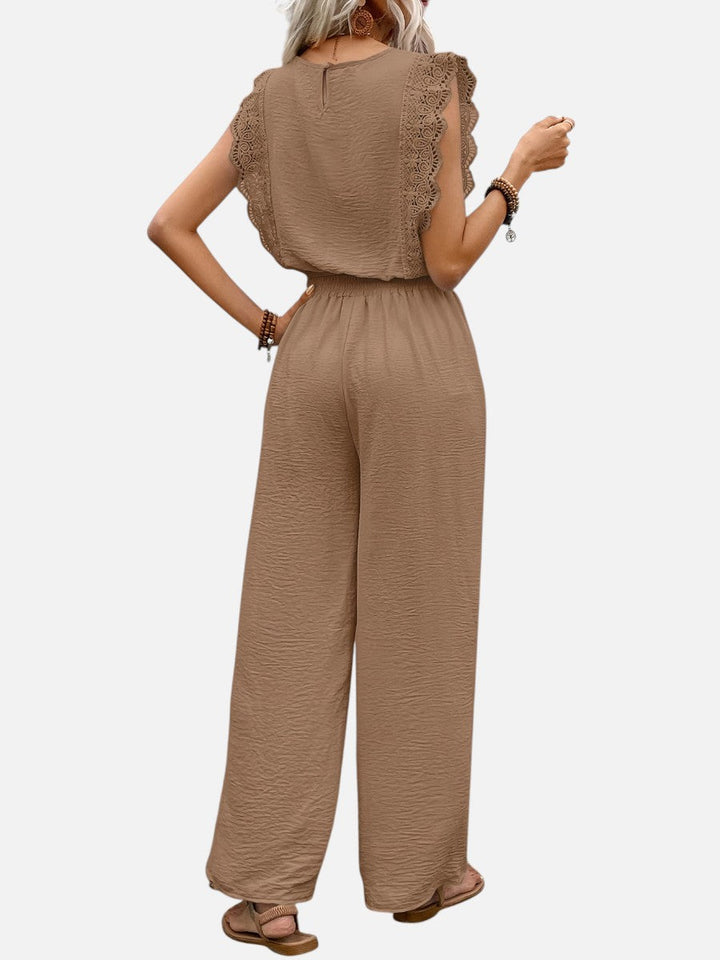 Women's Relaxed Two-Piece Outfit Set with Wide Leg Trousers in Cotton Blend for Everyday Wear