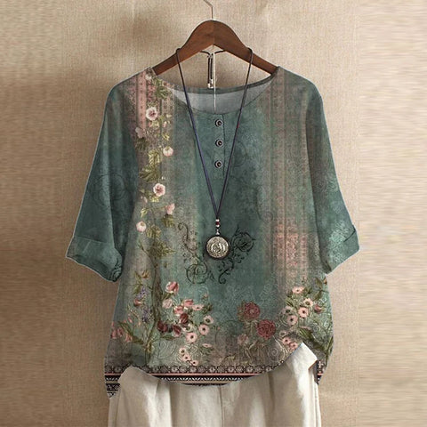 Women's Retro-Inspired Blouse with Floral Design for Everyday Elegance