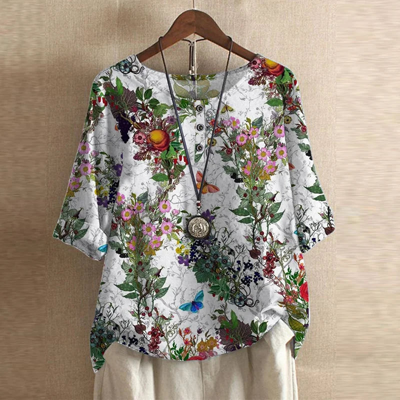 Women's Retro-Inspired Blouse with Floral Design for Everyday Elegance