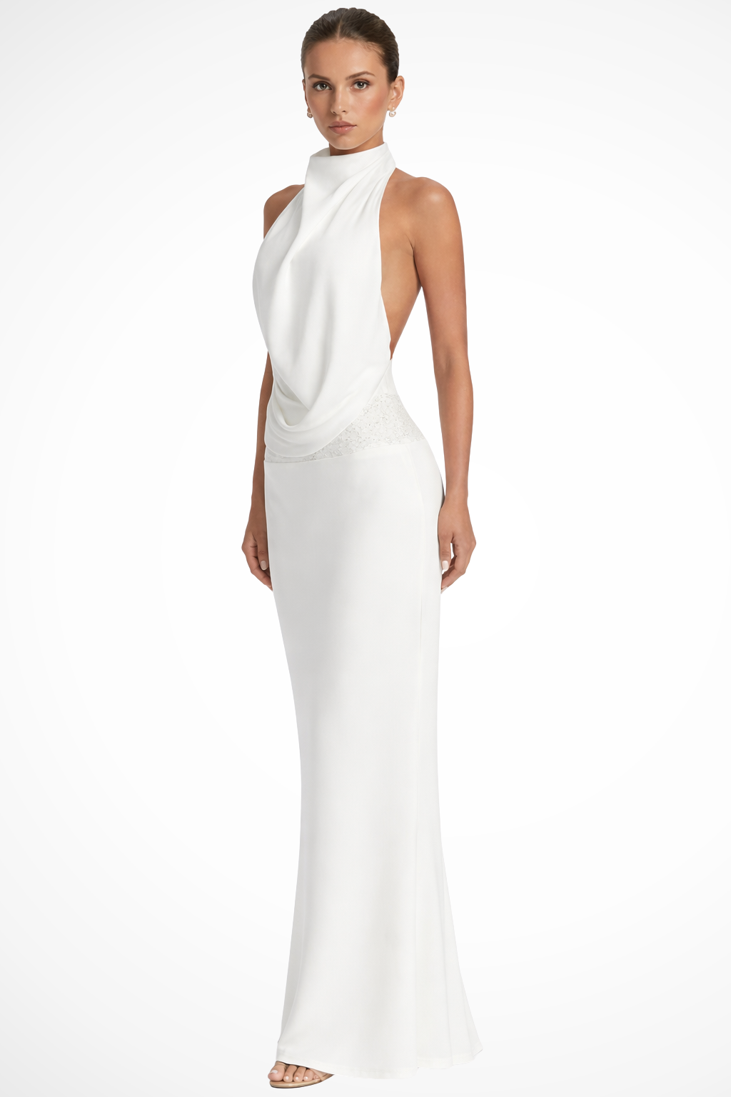 Women's Satin Halter Neck Maxi Dress | Elegant Draped Formal Gown for Special Occasions