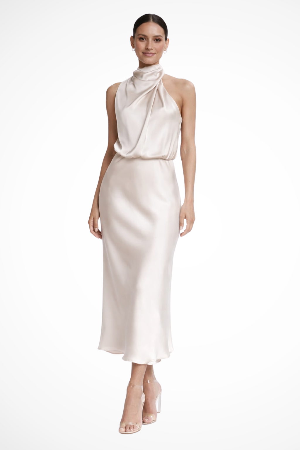 Women's Satin Halter Neck Midi Dress | Elegant Cocktail Dress for Form   Acethetiq's