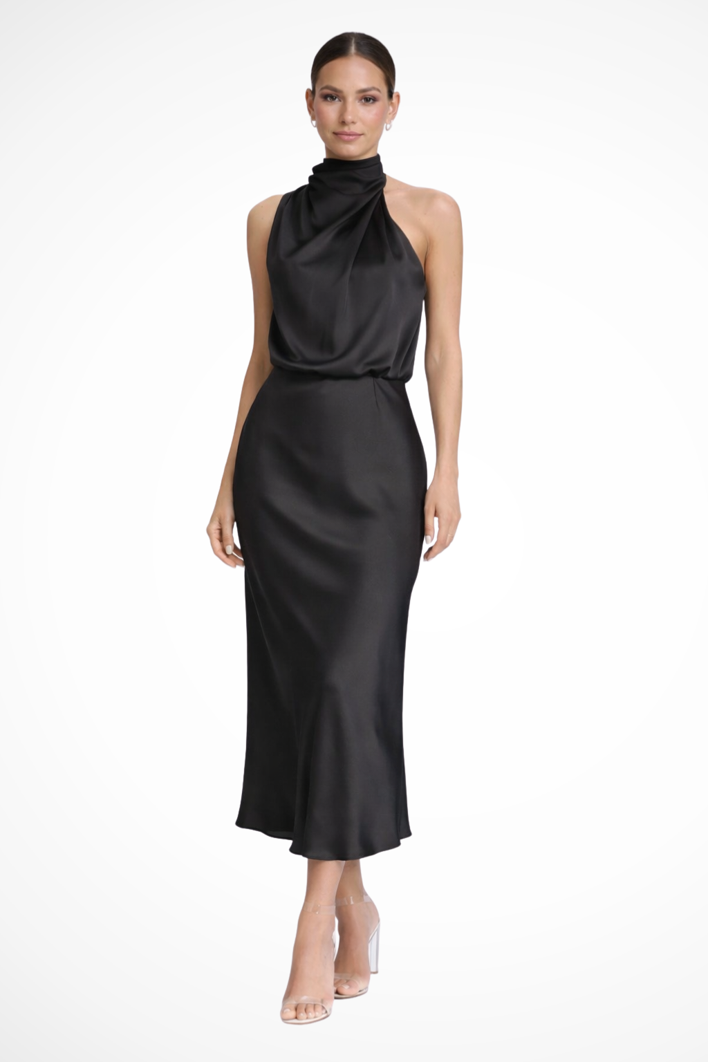 Women's Satin Halter Neck Midi Dress | Elegant Cocktail Dress for Formal Events