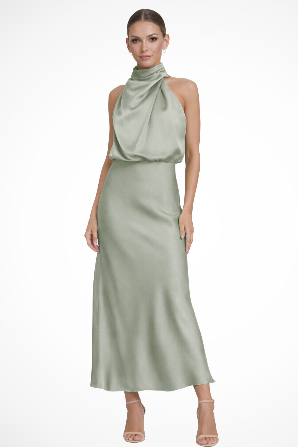 Women's Satin Halter Neck Midi Dress | Elegant Cocktail Dress for Formal Events