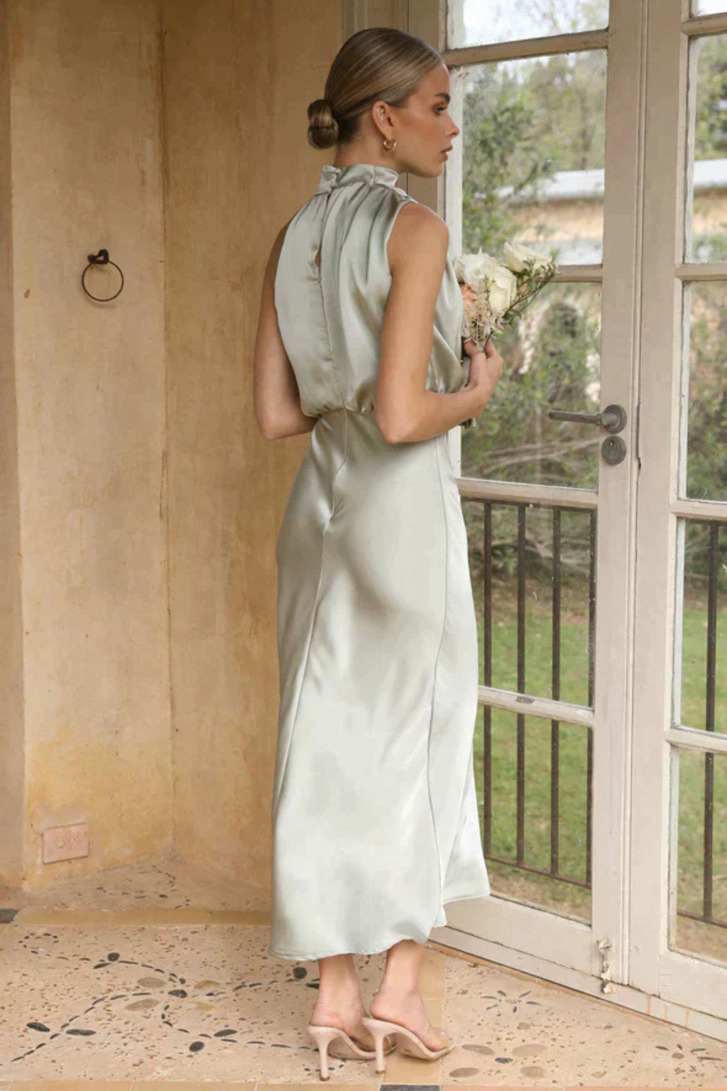 Women's Satin Halter Neck Midi Dress | Elegant Cocktail Dress for Formal Events