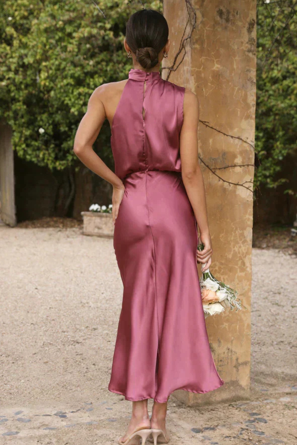 Women's Satin Halter Neck Midi Dress | Elegant Cocktail Dress for Formal Events