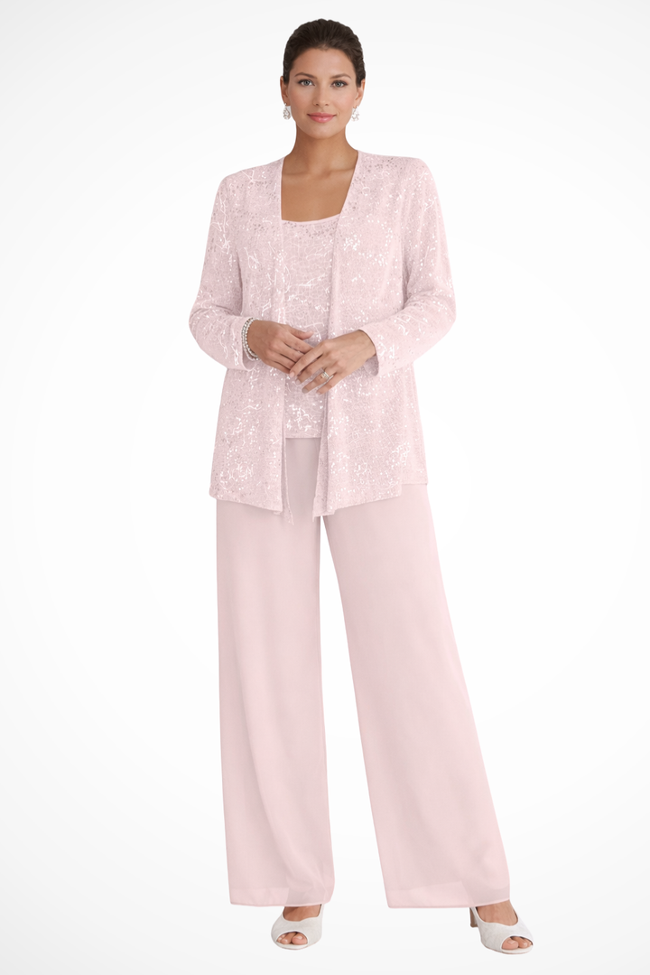 Women's Sequin Lace Three-Piece Suit | Elegant Wide Leg Trousers for Mother of the Groom Outfits 10