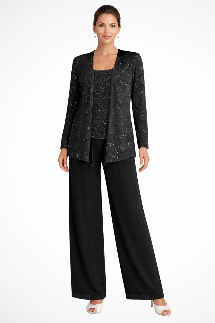 Women's Sequin Lace Three-Piece Suit | Elegant Wide Leg Trousers for Mother of the Groom Outfits 4