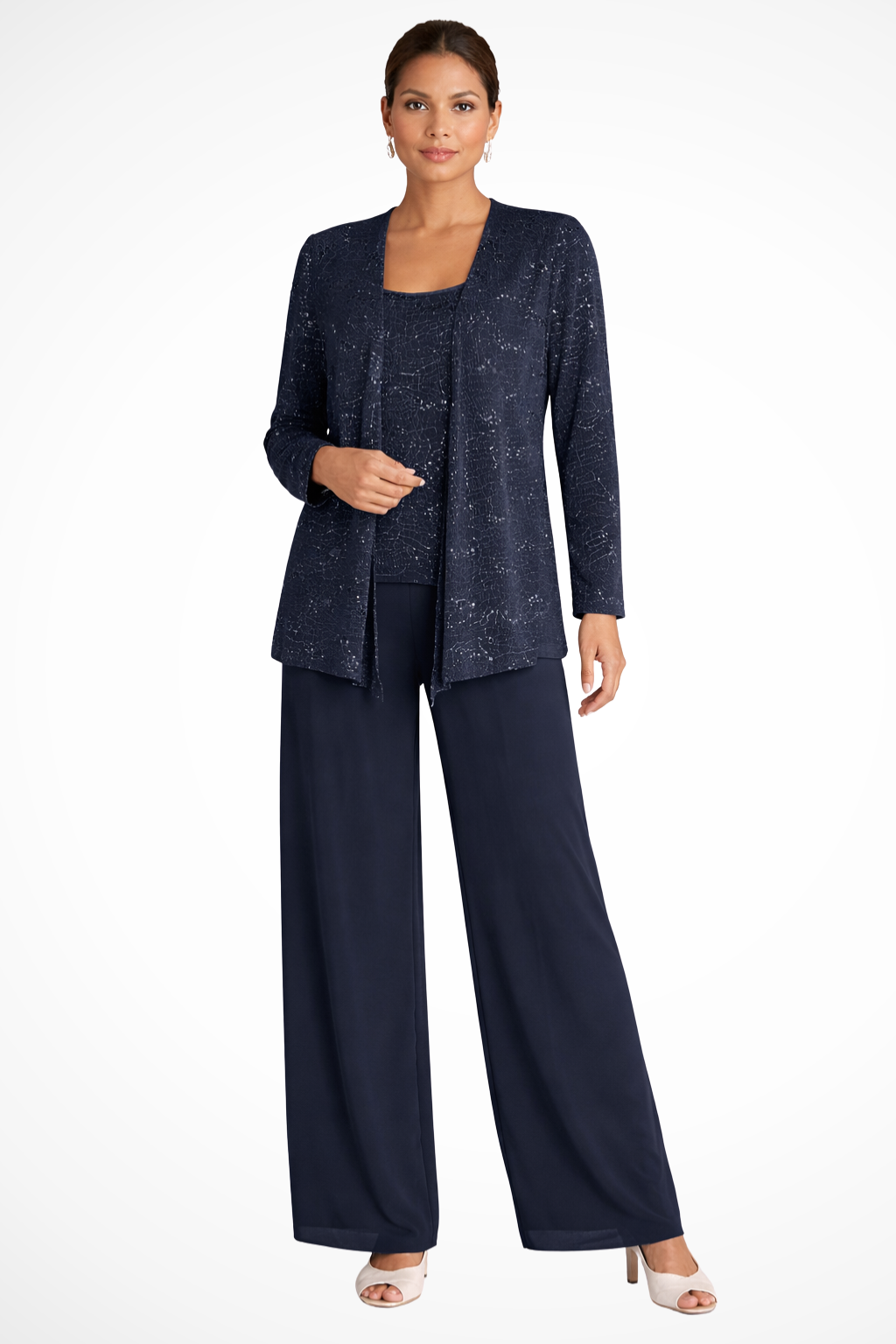 Women's Sequin Lace Three-Piece Suit | Elegant Wide Leg Trousers for Mother of the Groom Outfits 6