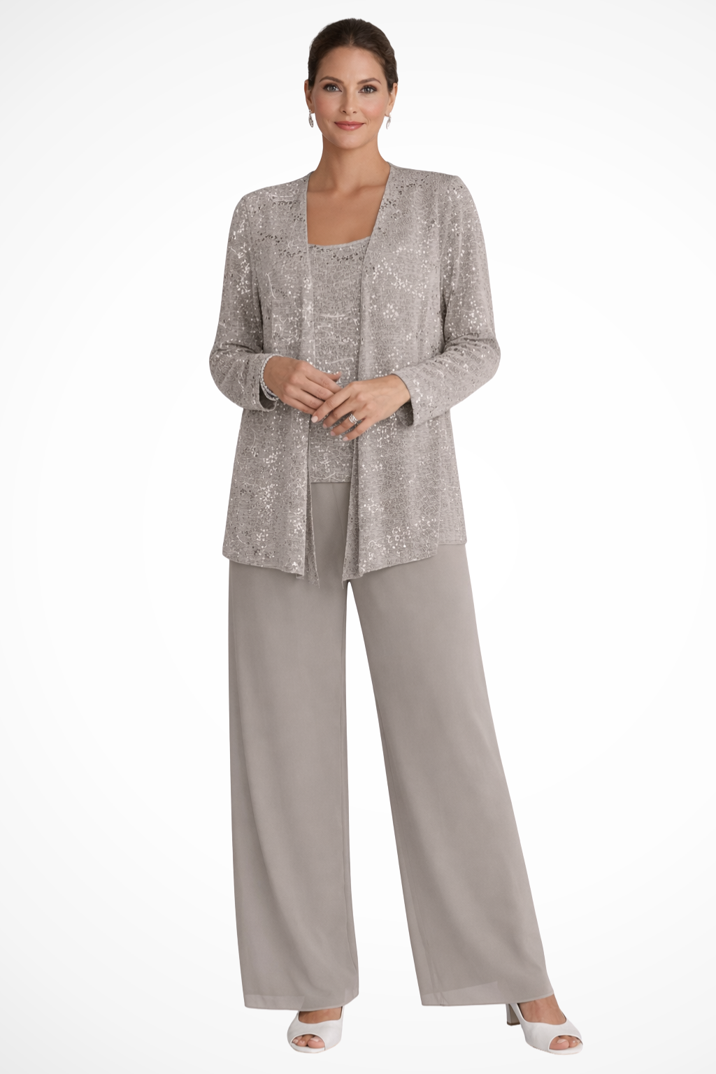 Women's Sequin Lace Three-Piece Suit | Elegant Wide Leg Trousers for Mother of the Groom Outfits 8