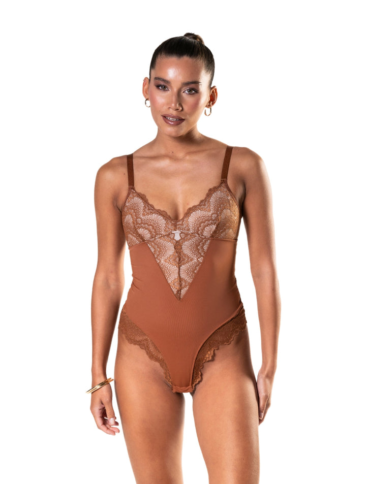 Women's Shapewear Bodysuit Low Back Lace Panel Compression Fit