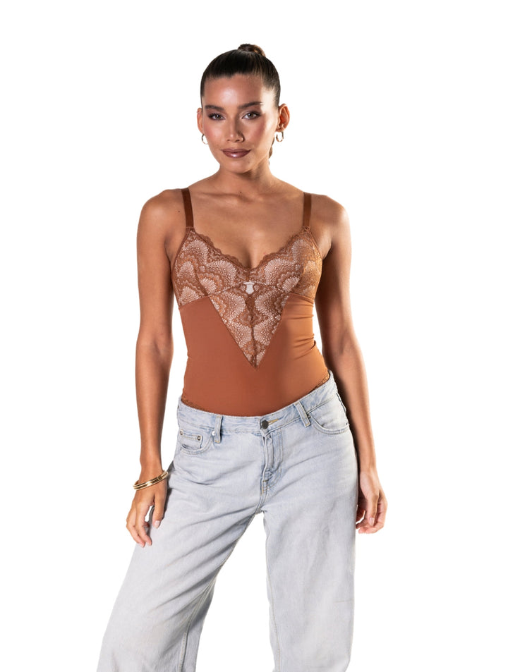 Women's Shapewear Bodysuit Low Back Lace Panel Compression Fit