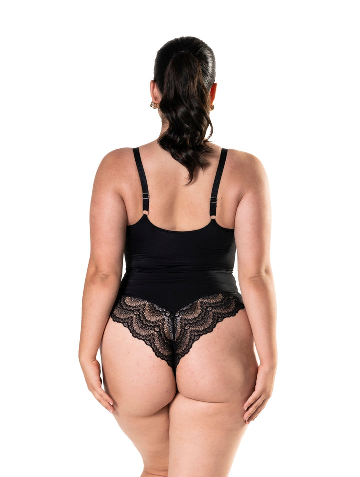 Women's Shapewear Bodysuit Low Back Lace Panel Compression Fit
