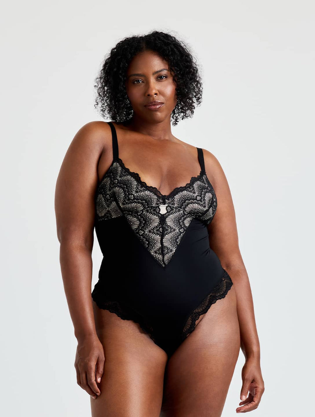 Women's Shapewear Bodysuit Low Back Lace Panel Compression Fit