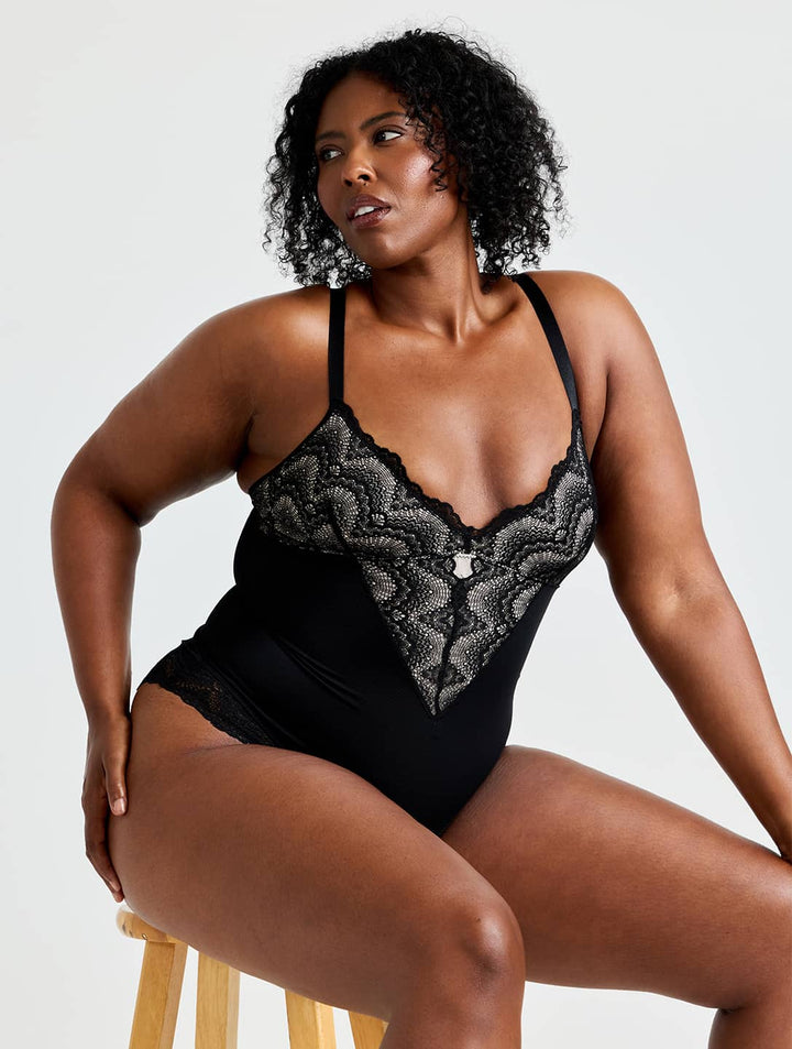 Women's Shapewear Bodysuit Low Back Lace Panel Compression Fit