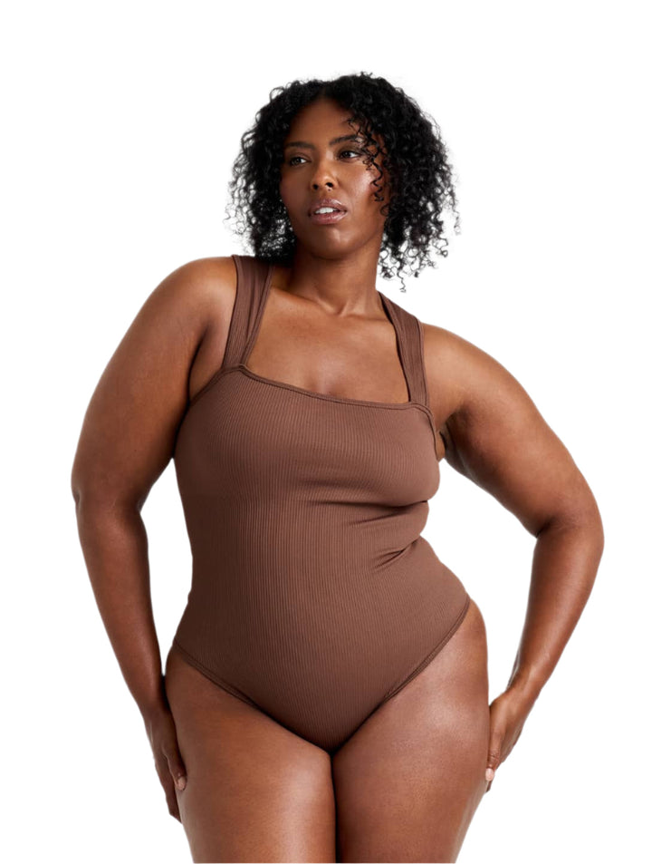 Women's Shapewear Bodysuit Ribbed Slim Fit Square Neck