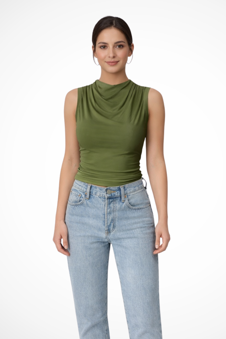 Women's Sleeveless Peplum Top with Draped Neckline in Lightweight Fabric for Everyday Wear 4