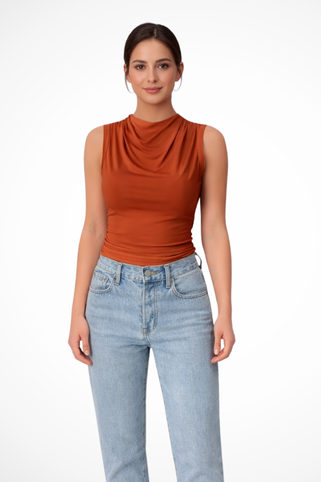 Women's Sleeveless Peplum Top with Draped Neckline in Lightweight Fabric for Everyday Wear 5