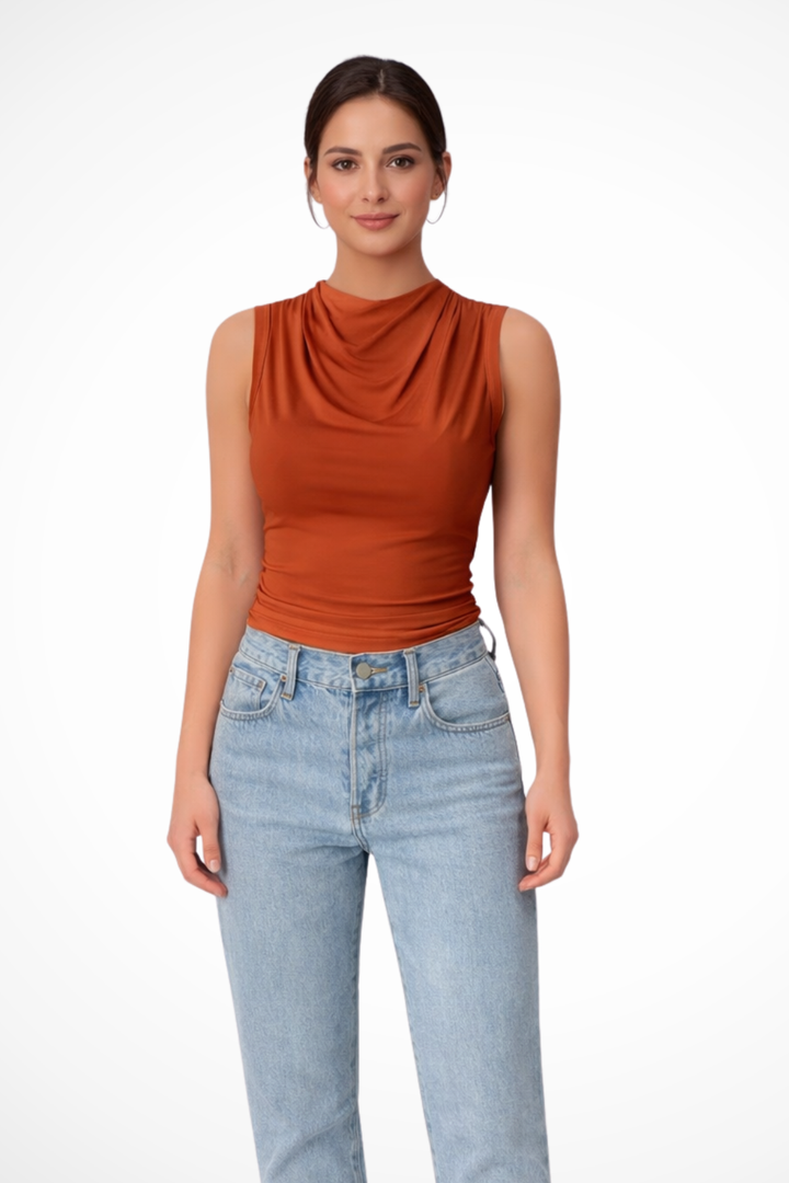 Women's Sleeveless Peplum Top with Draped Neckline in Lightweight Fabric for Everyday Wear 5