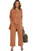 Women's Smooth Fabric 3 Piece Set | Elegant Cardigan, Sleeveless Top, Wide-Leg Trousers 1