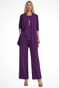 Women's Smooth Fabric 3 Piece Set | Elegant Cardigan, Sleeveless Top, Wide-Leg Trousers 10
