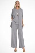 Women's Smooth Fabric 3 Piece Set | Elegant Cardigan, Sleeveless Top, Wide-Leg Trousers 9