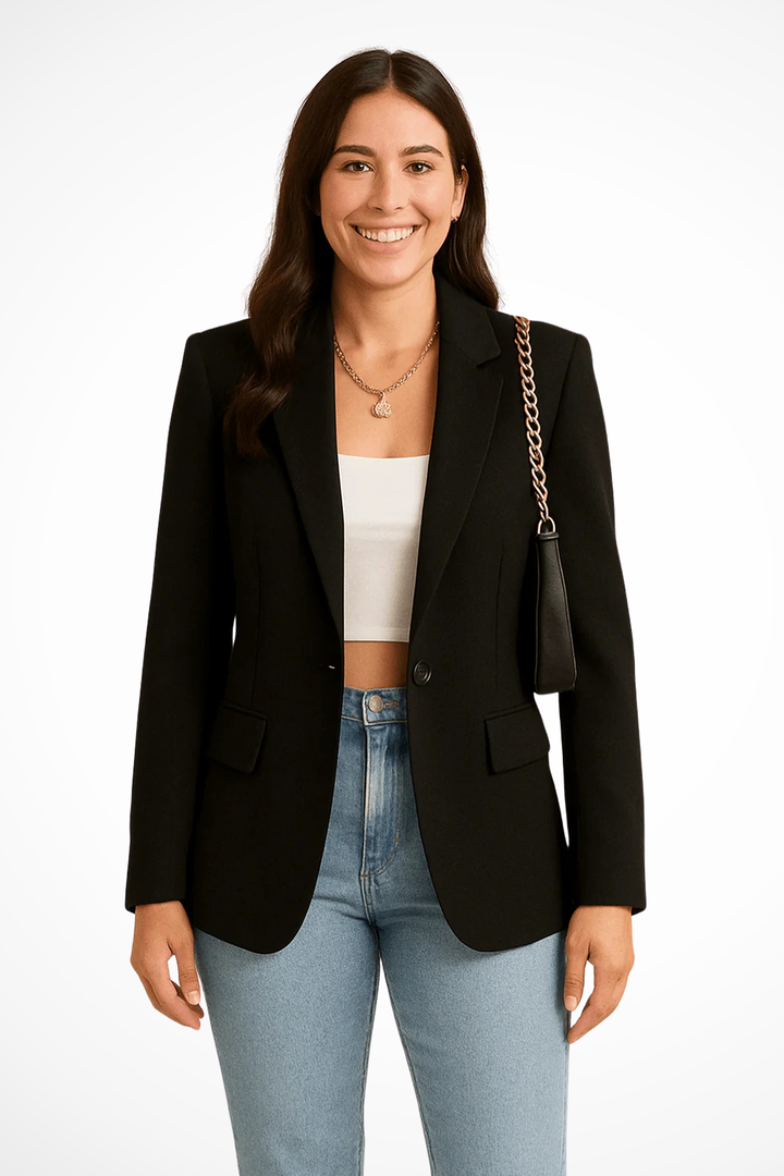 Women's Smooth Woven Black Blazer | Chic Tailored Elegant Jacket 0