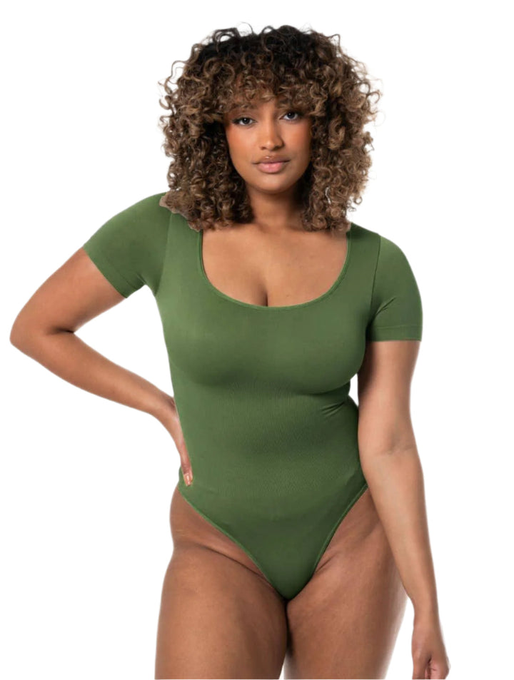 Women's Square Neck Thong Bodysuit Slim Fit Sustainable Fabric