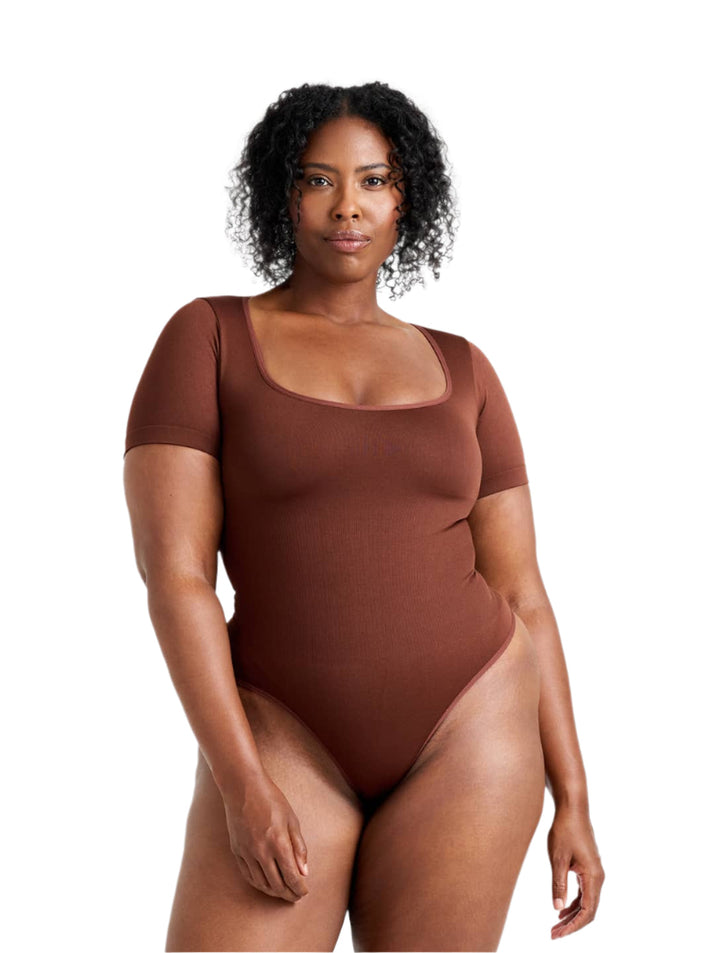 Women's Square Neck Thong Bodysuit Slim Fit Sustainable Fabric