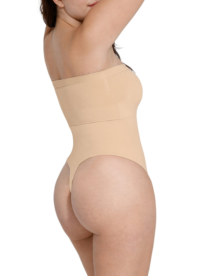 Women's Strapless Bodysuit Thong Tummy Control Black