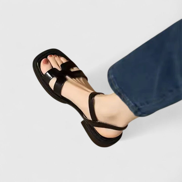Women's Strappy Leather Sandals with Low Block Heel for Summer Outfits