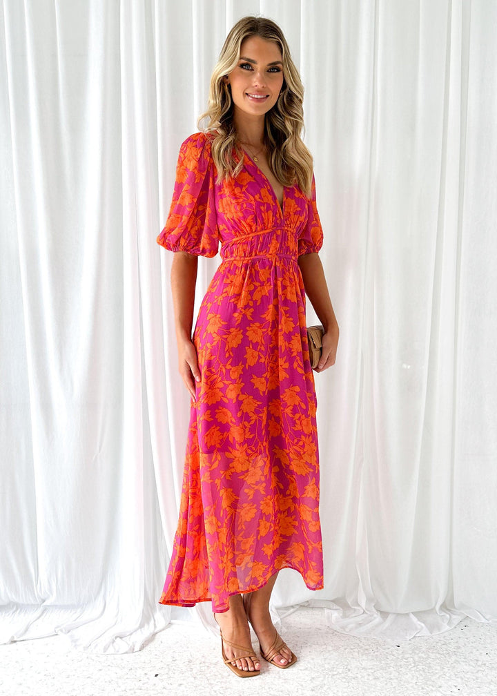 Women's Summer Dress in Printed Cotton Linen with Round Neck for Casual Outings