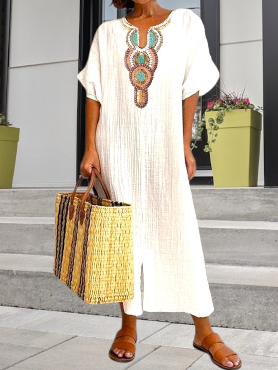 Women's Summer Dress with Embroidered Details and Fluid Fit for Casual Events