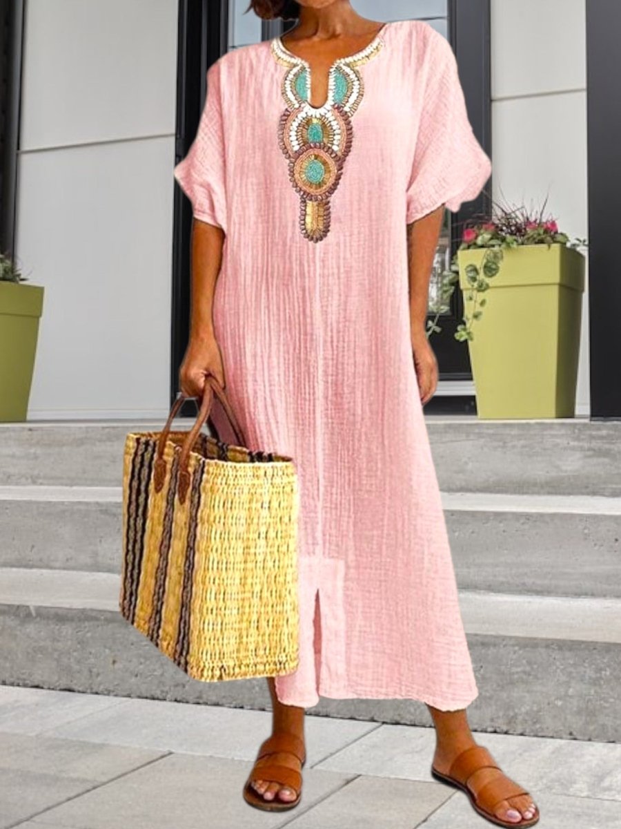 Women's Summer Dress with Embroidered Details and Fluid Fit for Casual Events