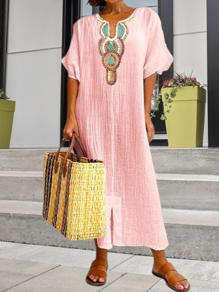 Women's Summer Dress with Embroidered Details and Fluid Fit for Casual Events