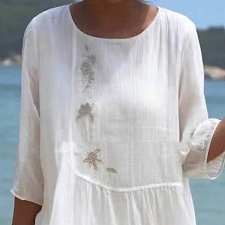 Women's Summer Maxi Dress in Lightweight Cotton Blend for Casual Outings & Brunch in White
