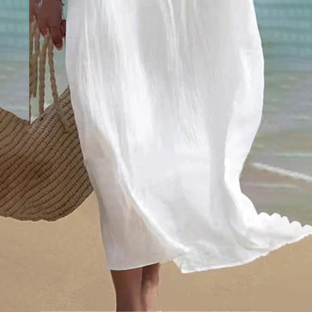 Women's Summer Maxi Dress in Lightweight Cotton Blend for Casual Outings & Brunch in White