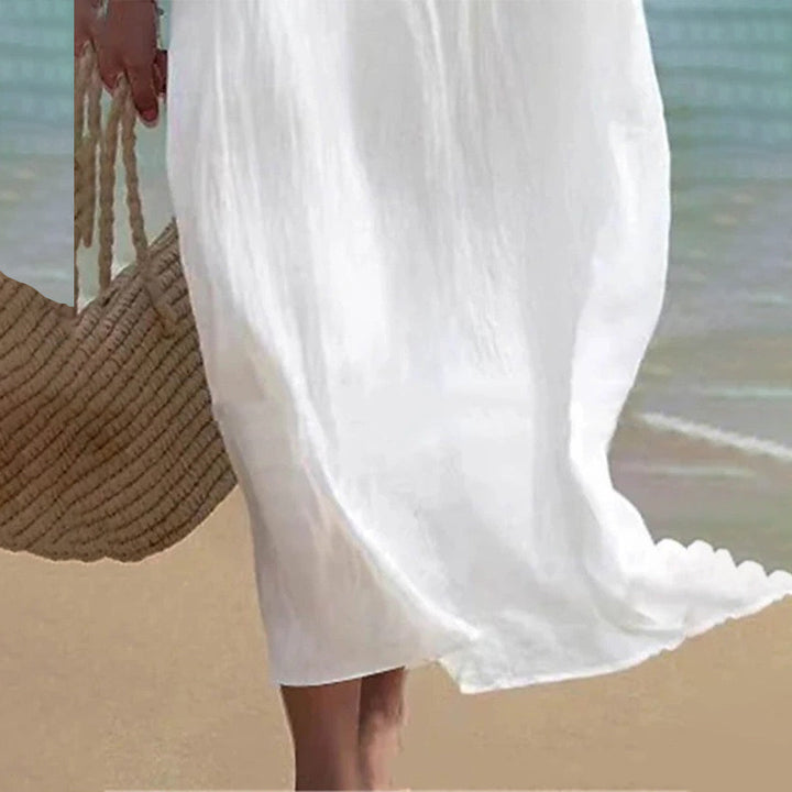 Women's Summer Maxi Dress in Lightweight Cotton Blend for Casual Outings & Brunch in White