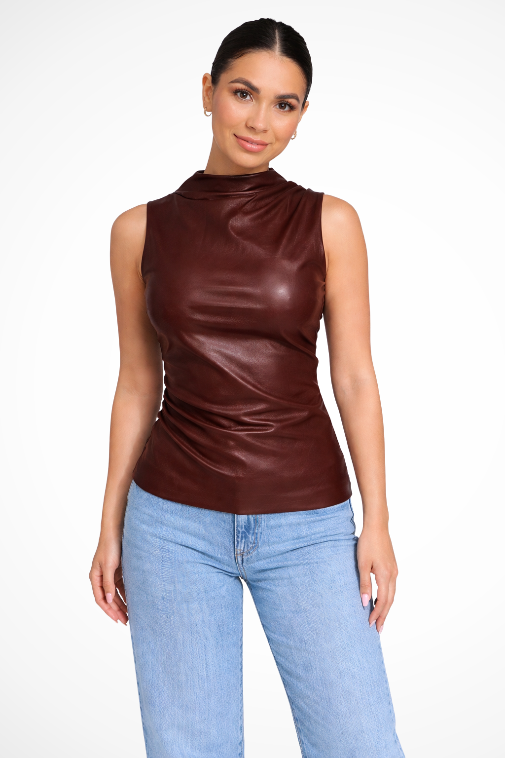 Women's Tank Top with High Neck Design in Deep Brown for Casual Summer Outfits 2