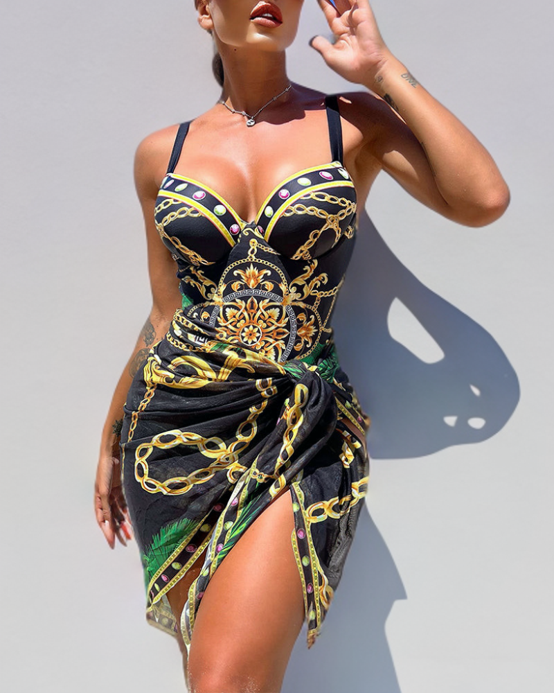 Women's Tummy Control Push Up Swimsuit with Coordinated Skirt for Beach Days