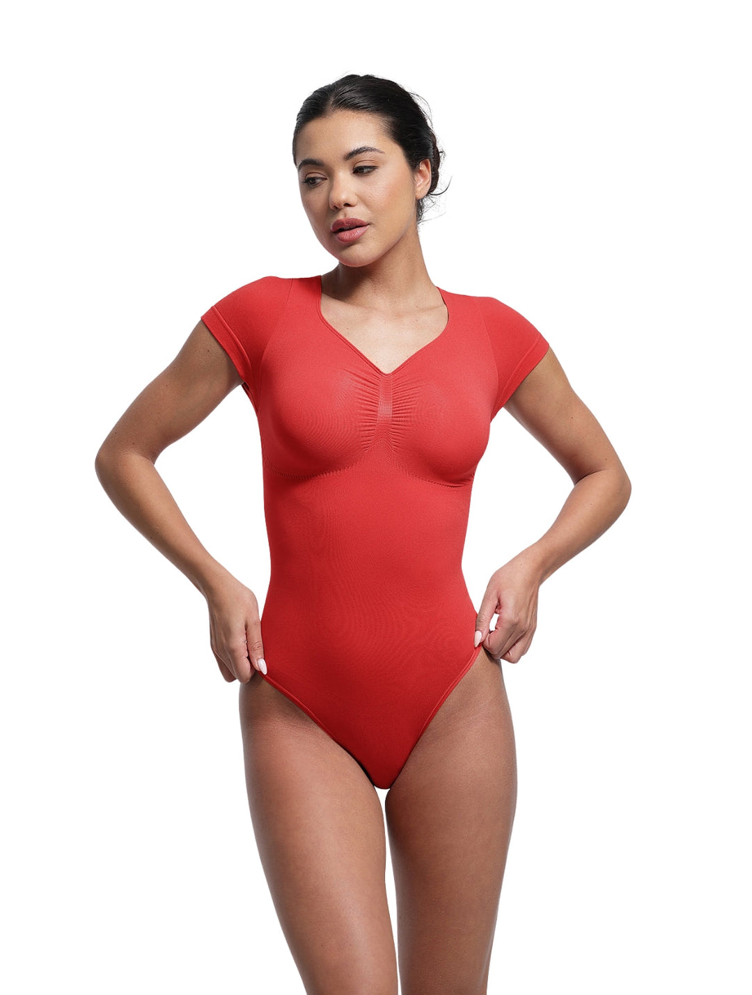 Women's V-Neck Bodysuit Short Sleeve Seamless Design